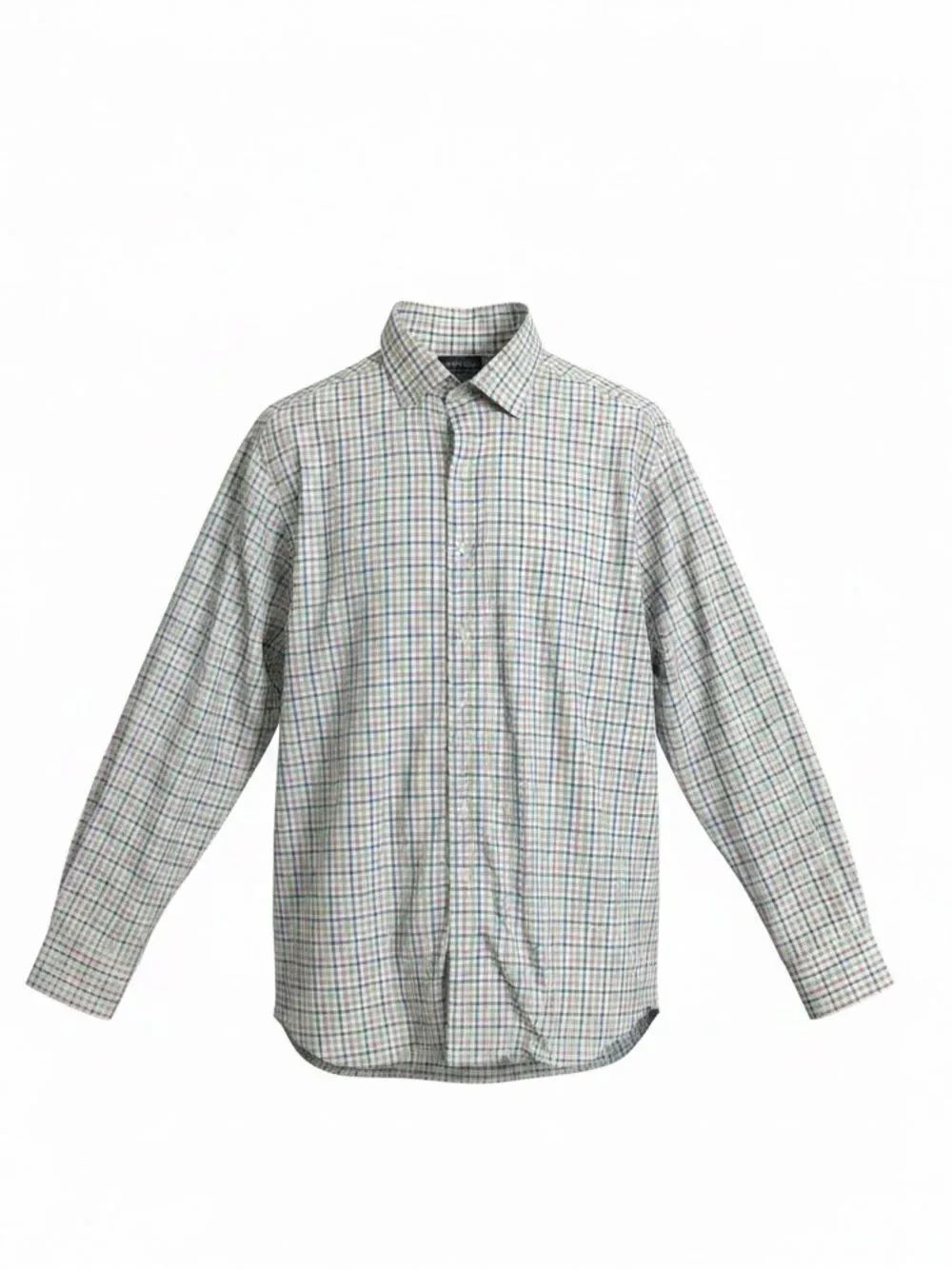 Peter Millar Men's Plaid Button-Up Shirt - Green & Blue Check size M